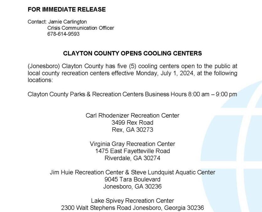 Clayton County Open Cooling Centers